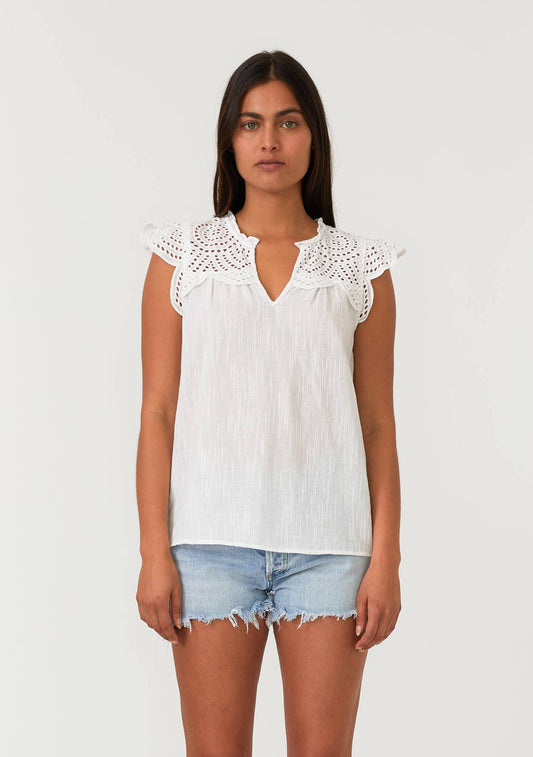 Lovestitch  Embroidered Cap Sleeve V Neck Top