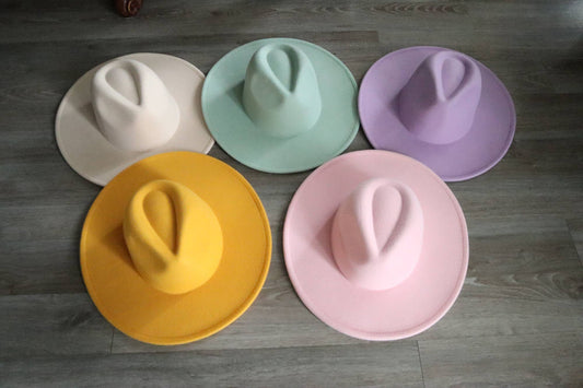 Rancher Wide Brim Fedora Hat | Pink, Green, Beige